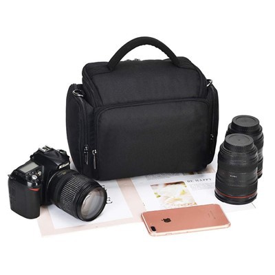 Borsa a tracolla a tracolla in nylon impermeabile nera da 2 litri